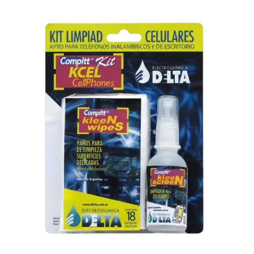 Kit Limpiador Para Tablet y Celulares spray 60 cc + 4 panos Delta