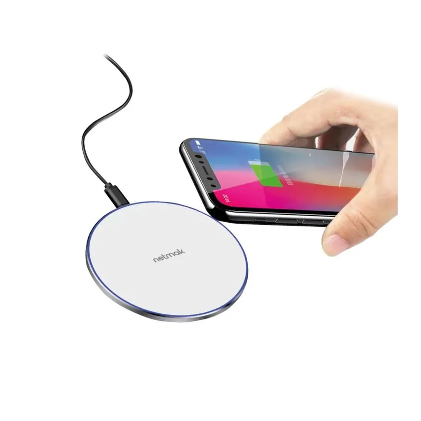 Base Cargador Inalambrico Qi Fast charge 15W Blanco Netmak