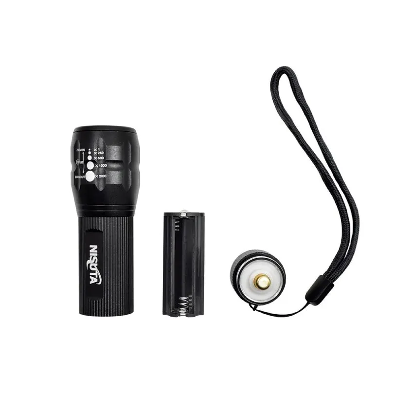 Linterna de alumino con led 3W, a pilas Nisuta Negro
